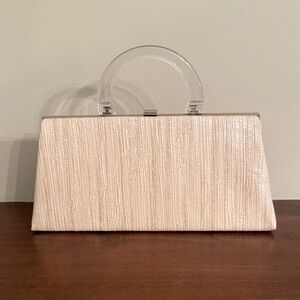 Vintage Dover Made in USA Elegant Cream Clutch with Clear Lucite Handle